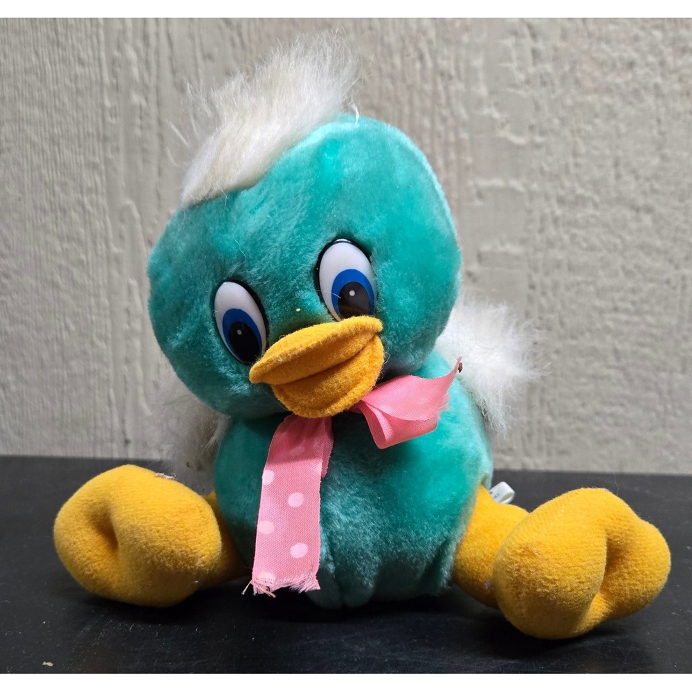 Circus Las Vegas Teal Blue Duck Plush Toy Orange Feet Big Eyes Polka Dot Ribbon